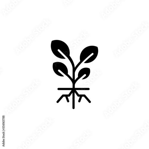 Plant and root vector icon in black solid flat design icon isolated on white background