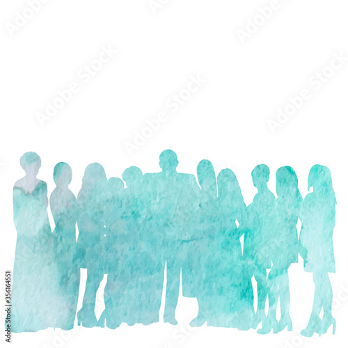 vector, white background, watercolor silhouette people, crowd