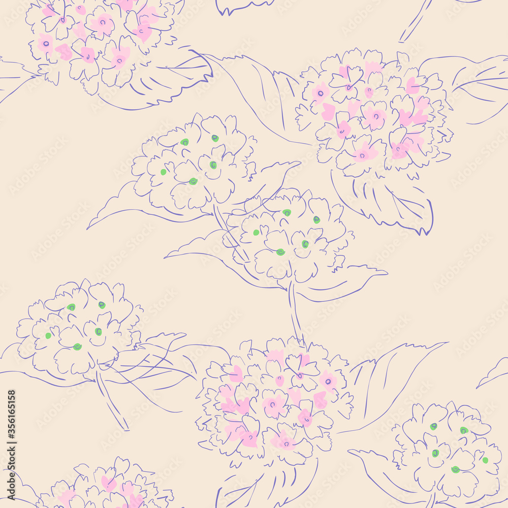 seamless floral background.hydrangea drawing.