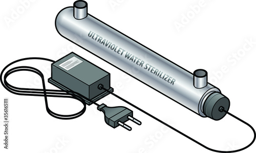 A portable ultraviolet UV water sterilizer with a power pack.