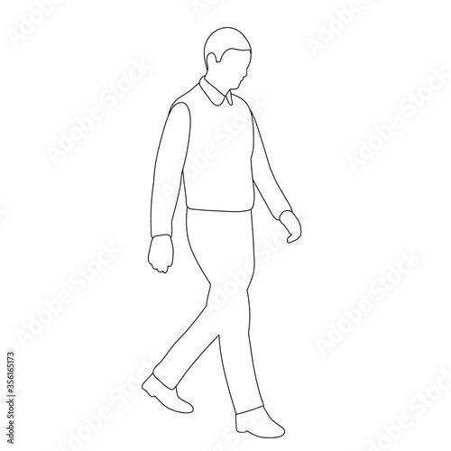 white background, outline sketch man walking