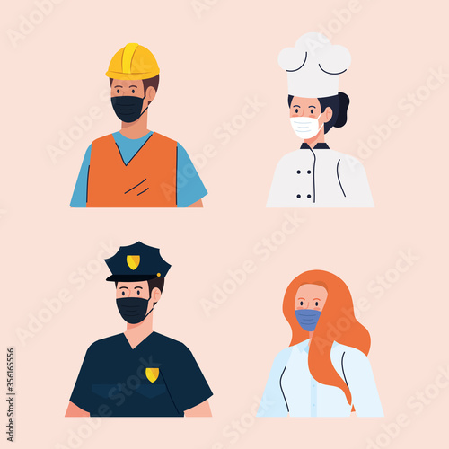 group workers wearing medical mask against covid 19 pandemic vector illustration design