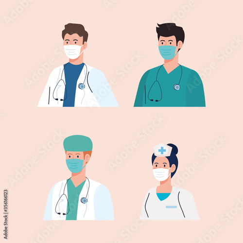 staff medical wearing medical mask against covid 19 pandemic vector illustration design