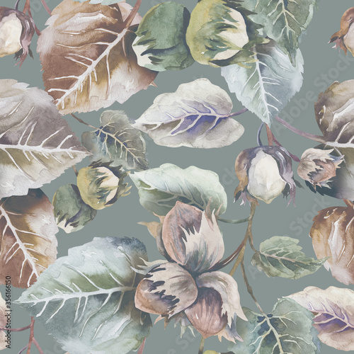 Nuts Seamless Pattern. Watercolor Background.