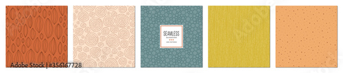 Trendy seamless patterns set in earth tones. For fashion fabrics, kid’s clothes, home decor, quilting, T-shirts, backgrounds, cards and templates, scrapbooking etc.