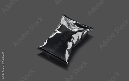 Blank black foil big chips pack mockup, dark background photo