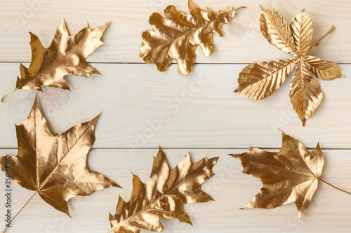 Frame of golden leaves.