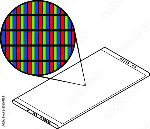 Magnified view showing subpixel arrangement on a cellular/mobile phone screen. Geometry: RGB stripes.