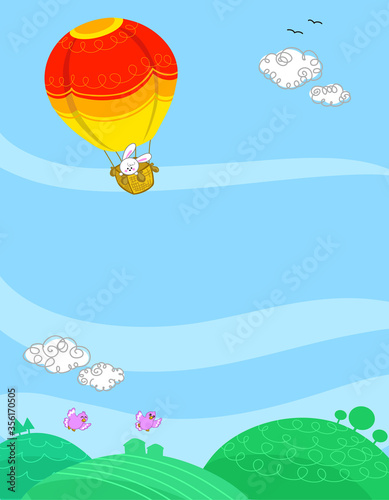 Hot air balloon summer sky background for kids