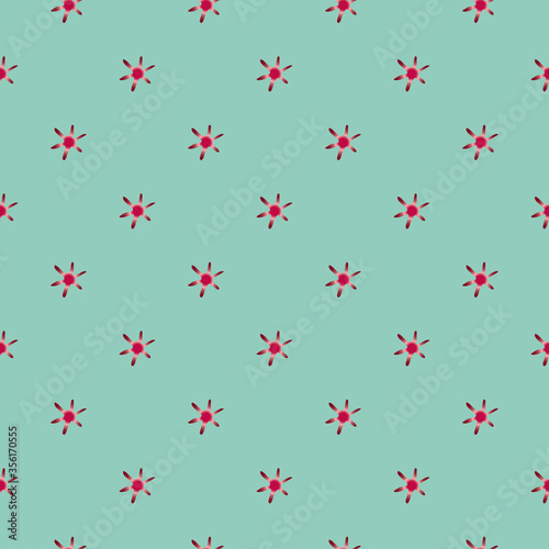 Modern abstract red dwarf vector seamless pattern background. Naive style hand drawn mix of celestial stars on light teal backdrop. Geometric astronomical all over print for universe symbols concept.