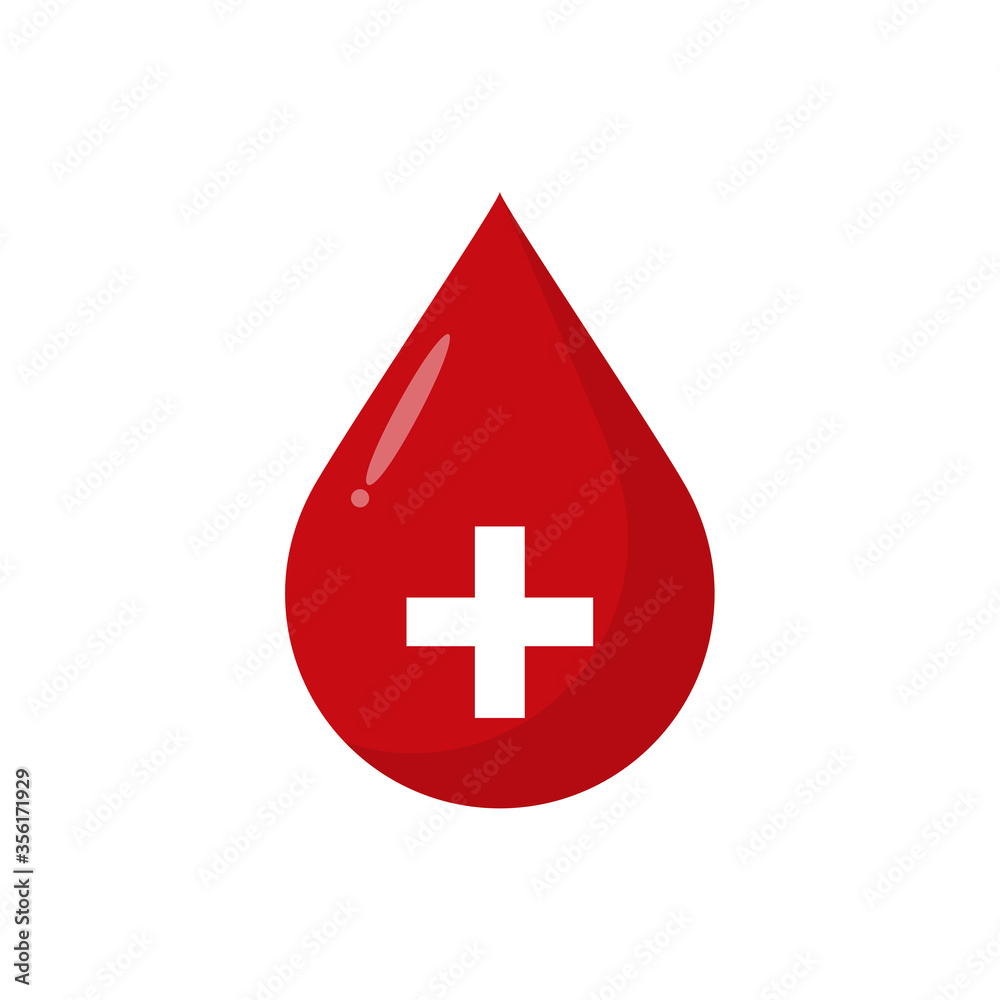 Red blood drop with white cross sign icon. Red blood drop with white cross sign icon.