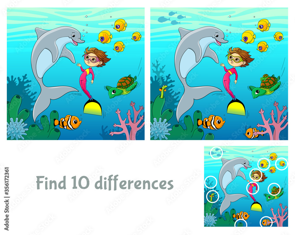 Find 10 differences. Educational game for children. Cartoon vector ...