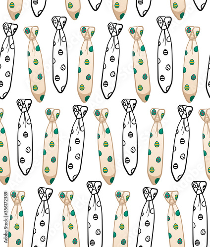 White flat style and black outline style neckties with Easter eggs print seamless pattern on white background