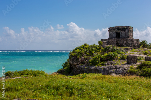 view from the coast to the Caribbean Sea in Tulum Mexico