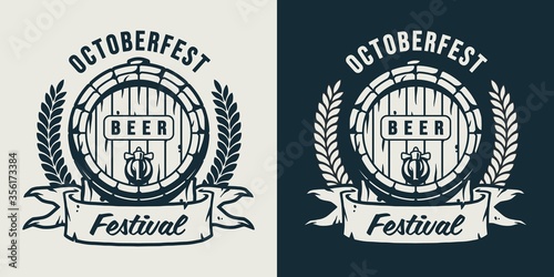Emblem of wooden barrel for beer wine whisky bar