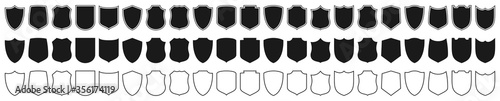 Shields set. Collection of security shield icons with contours and linear signs. Design elements for concept of safety and protection. Vector illustration. photo