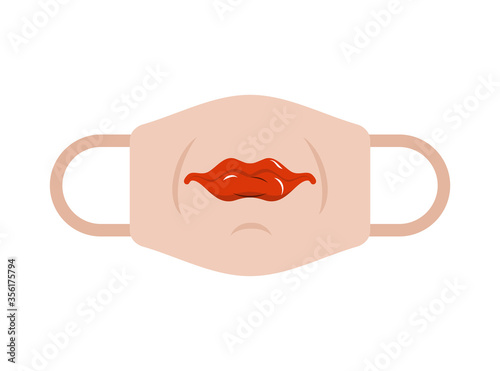 Protective mask template with Female lips. Coronavirus protection. Homemade mask model. Individual mask design with teeth COVID-19. Pandemic self-isolation