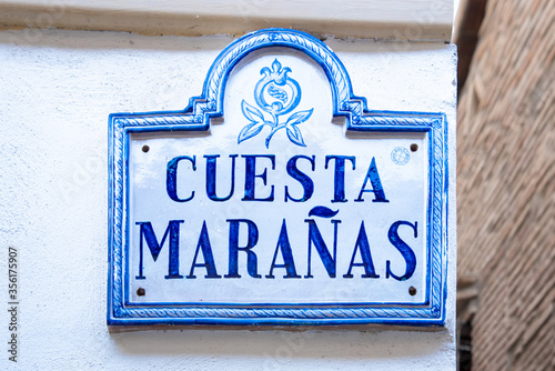 Ceramic name plates for streets in Granada, Andalucia, South of Spain