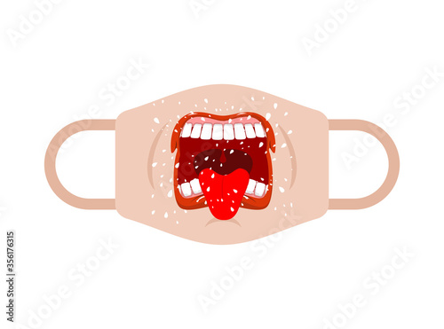 Protective mask template with mouth screaming. Coronavirus protection. Homemade mask model. Individual mask design with teeth COVID-19. Pandemic self-isolation