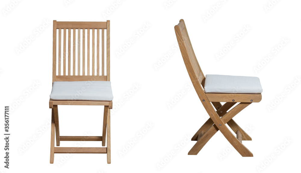 Wooden chair with white cushion isolated on white background