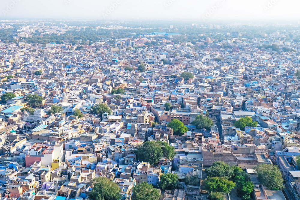 View of Jodhpur city town in Jodhpur, Rajasthan, India. The blue city is one of famous cities in Rajasthan state in India.