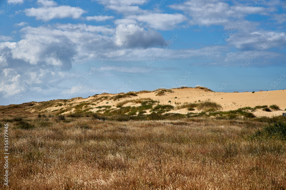 Playa con grandes dunas en una zona medioambiental protegida