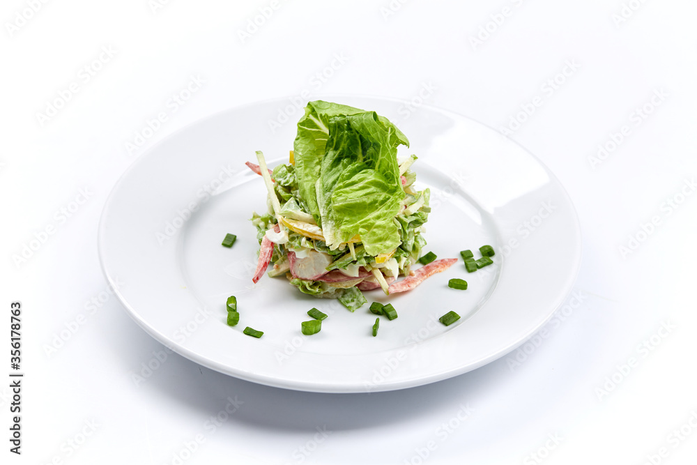 fresh vegetarian salad on the white plate fresh vegetarian salad on the white plate
