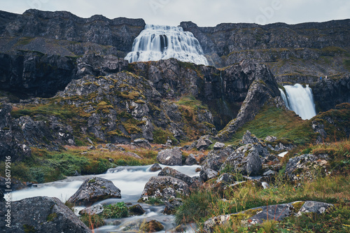 The waterfall Dynjandi. Iceland. Northern fjords.