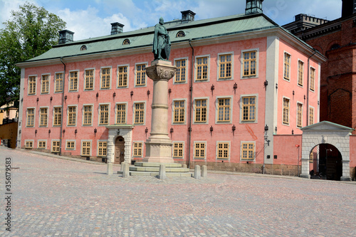 Sweden / Stockholm  - June 3, 2019: the medieval Birger Jarl square with the bronze statue of the founder of Stockholm on the island of Riddarholmen in Stockholm. photo