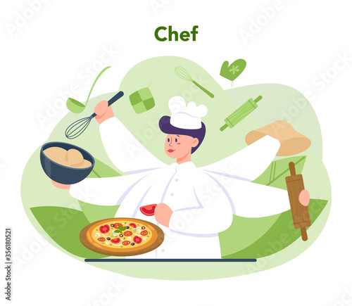 Pizzeria concept. Chef cooking tasty delicious pizza. Italian food.