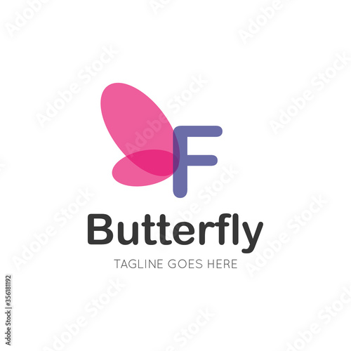 initial letter f butterfly logo and icon vector illustration design template