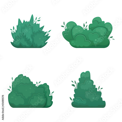 Set of four flat vector shrubs in cartoon style. A set for creating your own design.