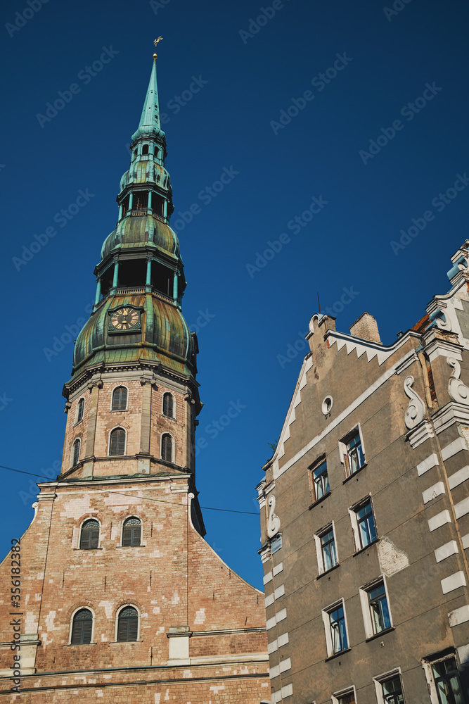 Bell tower of St. Peter's Cathedral in Riga, Latvia.