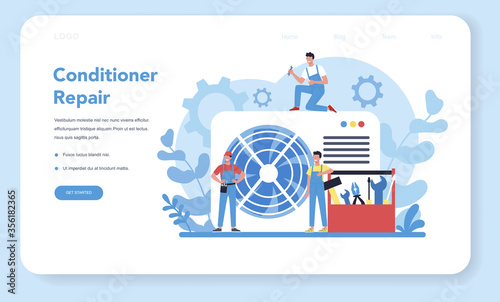 Air conditioning repair and instalation service concept. Repairman