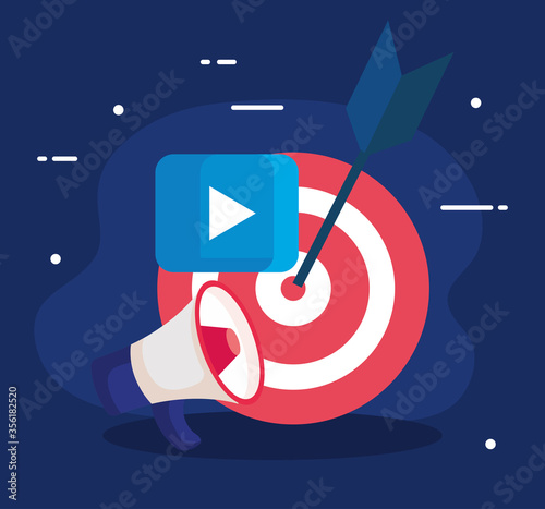 target megaphone and play button design, Digital marketing and ecommerce theme Vector illustration