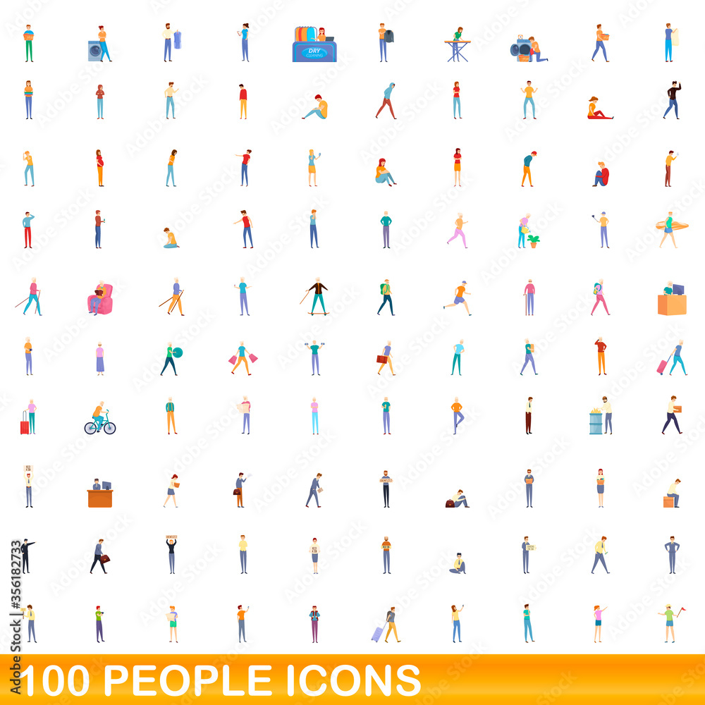 100 people icons set. Cartoon illustration of 100 people icons vector set isolated on white background