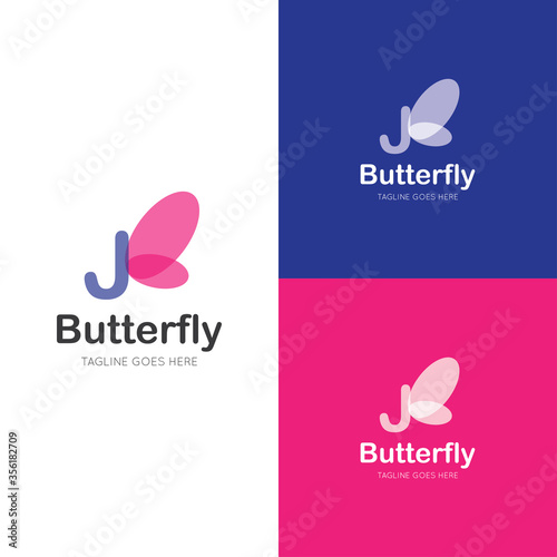 initial letter j butterfly logo and icon vector illustration design template