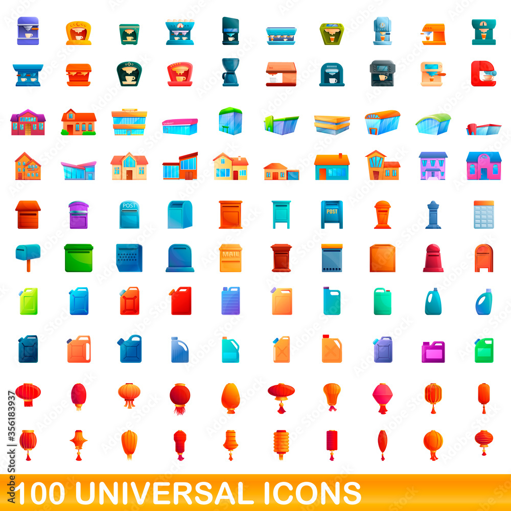 100 universal icons set. Cartoon illustration of 100 universal icons vector set isolated on white background 100 universal icons set. Cartoon illustration of 100 universal icons vector set isolated on white background