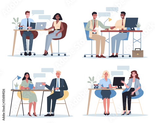 People on a job interview set. Idea of business company