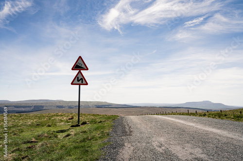 warning sign for steep road in yorkshire
