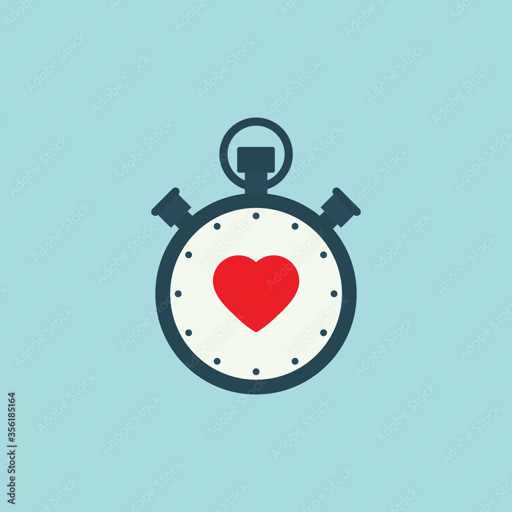 stopwatch flat vector with herat icon stopwatch flat vector with herat icon