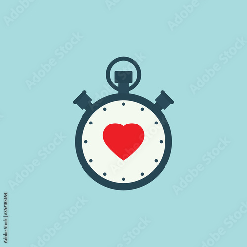 stopwatch flat vector with herat icon 