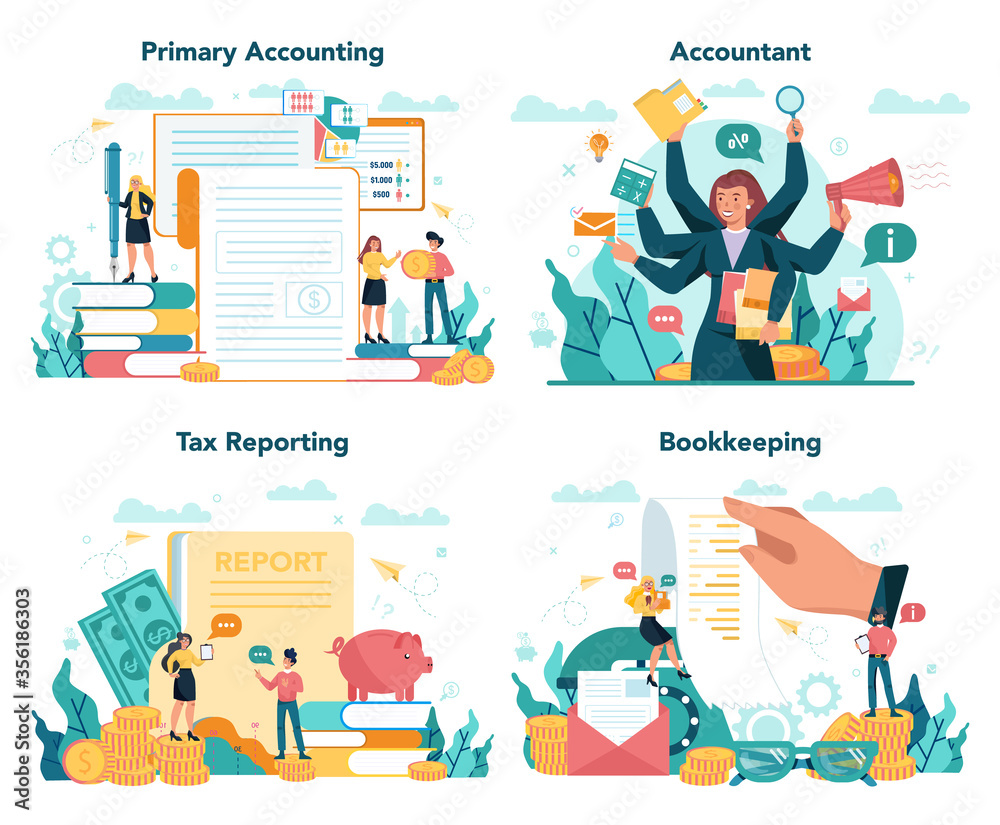 Accountant office manager set. Professional bookkeeper. Concept of Accountant office manager set. Professional bookkeeper. Concept of