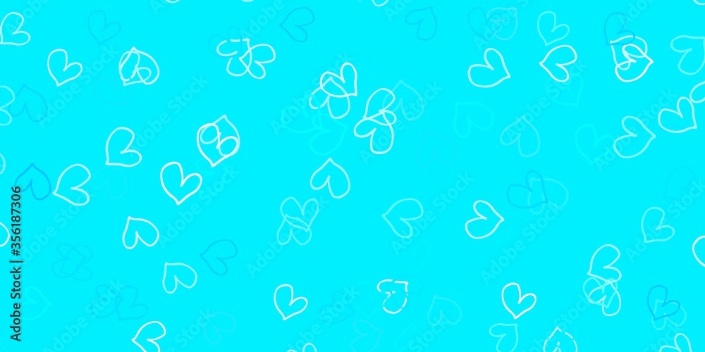 Light Pink, Blue vector background with Shining hearts.