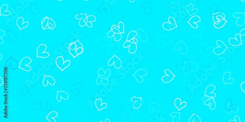 Light Pink  Blue vector background with Shining hearts.