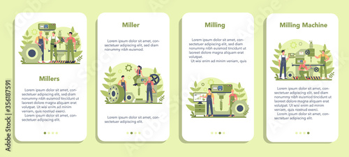 Miller and milling mobile application banner set. Engineer drilling