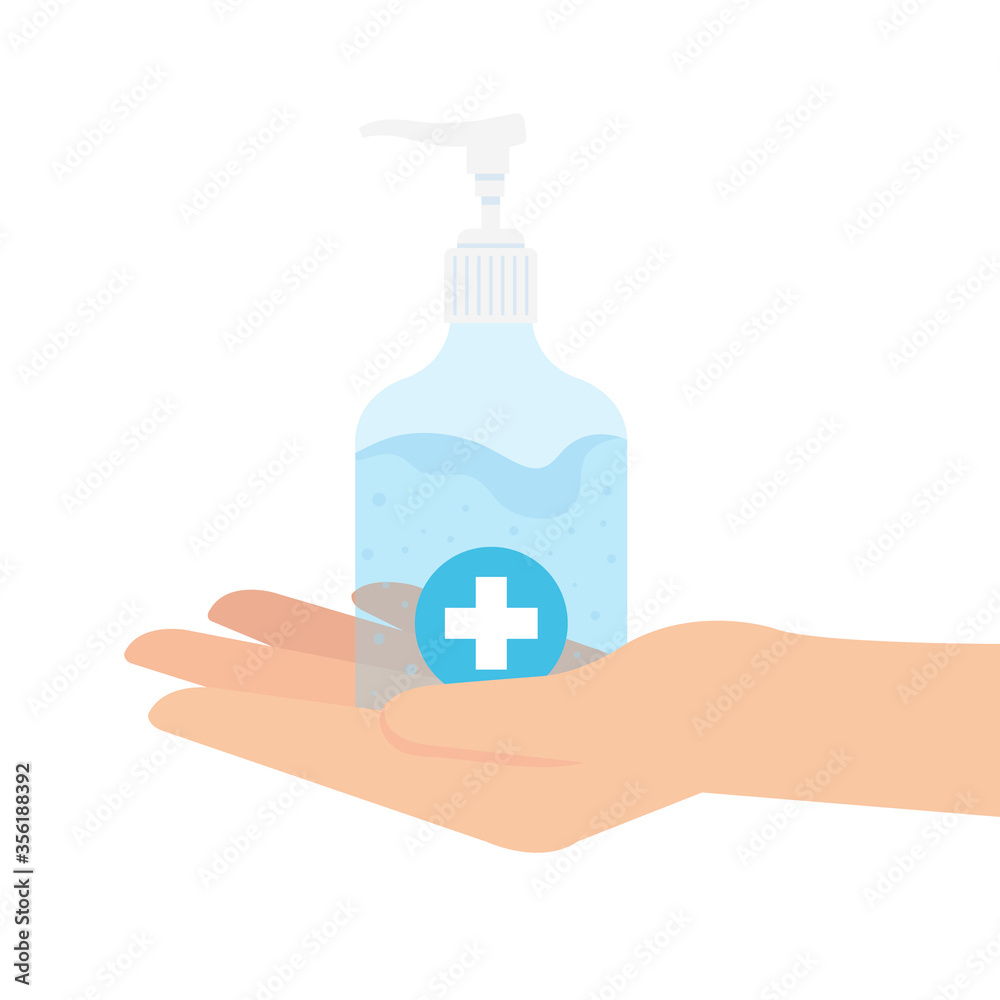 Hand holding hands sanitizer bottle with hands design, Disinfects clean antibacterial and hygiene theme Vector illustration Hand holding hands sanitizer bottle with hands design, Disinfects clean antibacterial and hygiene theme Vector illustration