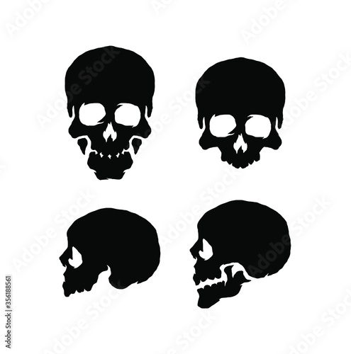 Skulls front and side view silhouette illustration, isolated on white background 