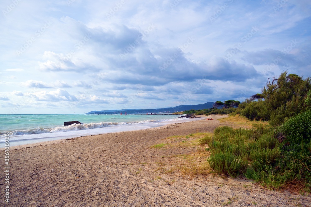 landscape of the White Beaches, sandy coast located in the municipality of Rosignano Marittimo in Tuscany Italy, between the hamlets of Rosignano Solvay and Vada