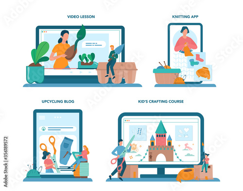 Upcycling online service or platform set. Eco tips for reducing waste.